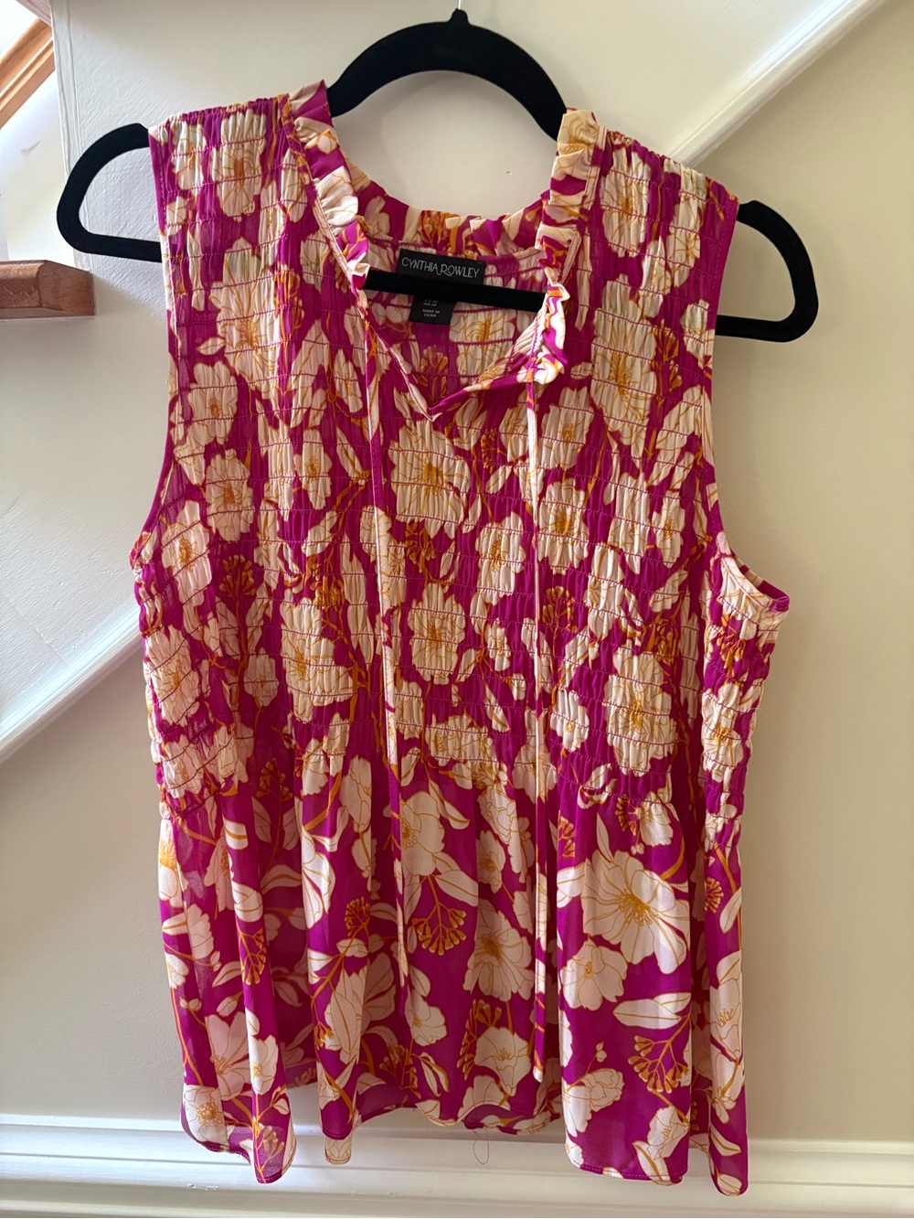Cynthia Rowley Pink Floral Sleeveless Blouse